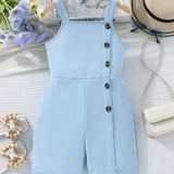 Tween Girls' Solid Color Button Front Overalls Shorts