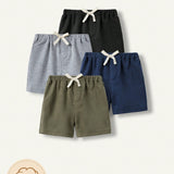 NEW Cozy Cub Conjunto De 4 Piezas De Pantalones Cortos Deportivos Con Bloqueo De Colores Y Cinturon Decorativo Tejido Para Bebe Nino