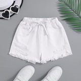 Shorts De Mezclilla Boho Con Cintura Con Cordon Para Ninas, Atuendos De Verano Para Ninos En Primavera Y Verano