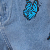 Pantalones Cortos De Mezclilla Lavados Casuales Para Nina En Transicion Con Impresion De Mariposa