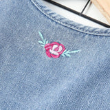 Young Girl's Single-Breasted Sleeveless Embroidered Denim Overall Dress