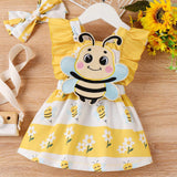 Vestido Con Bordado De Abeja Y Dobladillo Fruncido De Dibujos Animados Para Bebe Nina