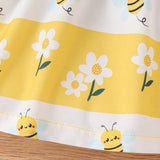 Vestido Con Bordado De Abeja Y Dobladillo Fruncido De Dibujos Animados Para Bebe Nina