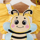 Vestido Con Bordado De Abeja Y Dobladillo Fruncido De Dibujos Animados Para Bebe Nina