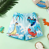 Pantalones Cortos Tejidos De Punto Impresos En Digital De Arbol De Coco, Dinosaurio Y Surf Para Bebe Nino, Estilo De Vacaciones