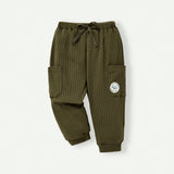 Cozy Cub Pantalones De Punto Suave Con Punos Para Nino Con Distintivo Decorativo