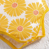 Conjunto De 2 Piezas Para Ninas Bebes Con Estampado Floral De Primavera/verano Amarillo, Body Y Cinta Para El Cabello Para El Aspecto Diario Casual Lindo Y Elegante