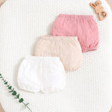 Conjunto De 4 Shorts Casuales De Cintura Elastica Para Recien Nacidos Nina De Color Solido