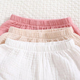 Conjunto De 4 Shorts Casuales De Cintura Elastica Para Recien Nacidos Nina De Color Solido