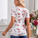 Camiseta Premama Ajustada Floral De Manga Corta Con Cuello Redondo Y Vacaciones Romanticas