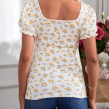 Camiseta De Maternidad De Cuello Redondo Y Manga Corta Con Estampado Floral Para Vacaciones Romanticas (largo)