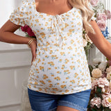 Camiseta De Maternidad De Cuello Redondo Y Manga Corta Con Estampado Floral Para Vacaciones Romanticas (largo)