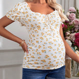 Camiseta De Maternidad De Cuello Redondo Y Manga Corta Con Estampado Floral Para Vacaciones Romanticas (largo)