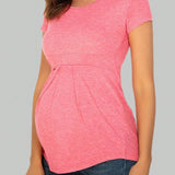 Camiseta De Cuello Redondo De Maternidad Con Dobladillo Curvo