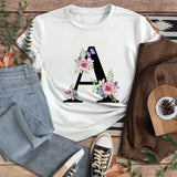 Camiseta De Manga Corta Casual Con Estampado De Flores Y Letras Minimalistas Para Ninas Preadolescentes, Ideal Para Atuendos De Verano