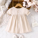 Vestido De Manga Abullonada Bordado Con Flor Para Bebe Nina Con Cintura Ajustada