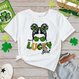 Camiseta Casual De Manga Corta Con Letra Y Retrato Impreso Para La Ocasion De San Patricio Para Ninas Preadolescentes, Cuello Redondo, Adecuada Para El Verano