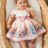 Vestido De A-line Sin Mangas De Bebe Nina Con Estampado De Conejo, Estilo Elegante, Cuello Redondo Y Cintura Imperio