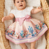 Vestido De A-line Sin Mangas De Bebe Nina Con Estampado De Conejo, Estilo Elegante, Cuello Redondo Y Cintura Imperio