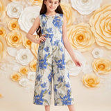 Tween Girls' Traditional & Elegant Round Neck Jumpsuit With Detachable Shawl, Cute And Coordinated