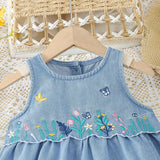 Young Girls' Casual, Comfortable And Simple Denim Dress
