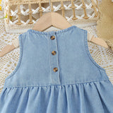 Young Girls' Casual, Comfortable And Simple Denim Dress