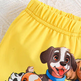 Pantalones Cortos Impresos Con Patron De Perro Lindos Para Ninos En Primavera Y Verano, De Bloque De Colores Casuales