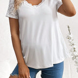 Blusa De Maternidad De Cuello En V Y Manga Corta Con Parche De Encaje, Adecuada Para Un Verano Informal Y Casual