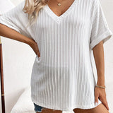 Camiseta De Maternidad Casual De Verano De Ajuste Suelto Con Cuello En V, Mangas Cortas, Dobladillo Dividido