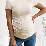 Camiseta De Maternidad Con Cordon Lateral En Color Solido