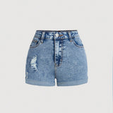 Denim Shorts De Verano Angostos Desgastados Para Ninas Y Adolescentes Con Bolsillos Inclinados En Estilo Bohemio Y2k