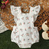 Infant Baby Girls' Sweet Floral Print Ruffled Strap Romper, Cute & Casual & Fashionable, Perfect For Holiday, Spring And Summer