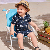 Tropical Plant Printed Short Sleeve Shirt And Shorts Set For Baby Boy's Casual Vacation Style