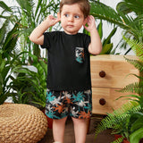 Conjunto De Camiseta De Manga Corta Con Bolsillo Y Shorts Casuales Impresos Con Palmeras Para Bebes Nino