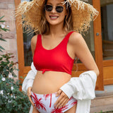 Conjunto de bikini impreso con arbol de coco para mujeres embarazadas, traje de bano para maternidad