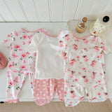 Conjunto De Pijama De Primavera De Punto Con Ajuste Cenido Para Bebe Nina, Con Estampado Floral Y De Dibujos Animados, 6 Piezas