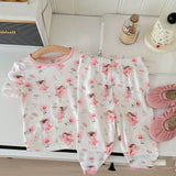 Conjunto De Pijama De Primavera De Punto Con Ajuste Cenido Para Bebe Nina, Con Estampado Floral Y De Dibujos Animados, 6 Piezas