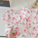 Conjunto De Pijama De Primavera De Punto Con Ajuste Cenido Para Bebe Nina, Con Estampado Floral Y De Dibujos Animados, 6 Piezas