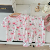 Conjunto De Pijama De Primavera De Punto Con Ajuste Cenido Para Bebe Nina, Con Estampado Floral Y De Dibujos Animados, 6 Piezas