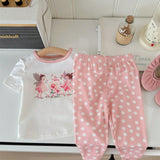 Conjunto De Pijama De Primavera De Punto Con Ajuste Cenido Para Bebe Nina, Con Estampado Floral Y De Dibujos Animados, 6 Piezas