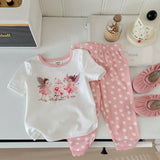 Conjunto De Pijama De Primavera De Punto Con Ajuste Cenido Para Bebe Nina, Con Estampado Floral Y De Dibujos Animados, 6 Piezas