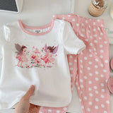 Conjunto De Pijama De Primavera De Punto Con Ajuste Cenido Para Bebe Nina, Con Estampado Floral Y De Dibujos Animados, 6 Piezas