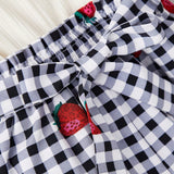Tween Girls' Casual Strawberry & Plaid Print Jumpsuit With Bow Decor