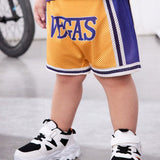 NEW Pantalones Cortos De Malla Transpirables Para Nino Con Impresion De Letras De Color Y Tema Lakers