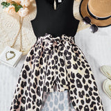 NEW  Tween Girl's Leopard-Print Patchwork Round Neck Sleeveless Dress