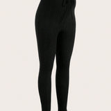 Maternidad Leggings de cintura ajustable con nudo delantero bajo con abertura