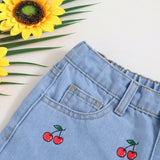 Shorts De Mezclilla Con Estampado De Cereza Lindo Casuales Bohemios Lavados Para Ninas Adolescentes, Ropa De Primavera Y Verano Para Ninas