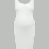 Vestido De Verano Bodycon De Maternidad Con Tirantes Espagueti Informales Urbanos Y Cuello Redondo