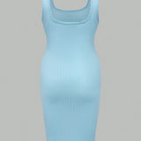 Vestido De Verano Bodycon De Maternidad Con Tirantes Espagueti Informales Urbanos Y Cuello Redondo