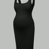 Vestido De Verano Bodycon De Maternidad Con Tirantes Espagueti Informales Urbanos Y Cuello Redondo